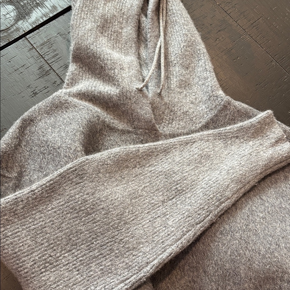 MASSIMO Dutti Gray Wool Blend Bungee Cinch Side Ribbed Hoodie Sweatshirt Small - Picture 13 of 14